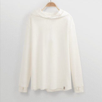 تیشرت آستین بلند کلاهدار سفید